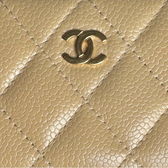 CHANEL Classic CAVIAR Quilted Zip Around Coin Purse Wallet Beige Gold-Tone HW - Picture 14 of 16